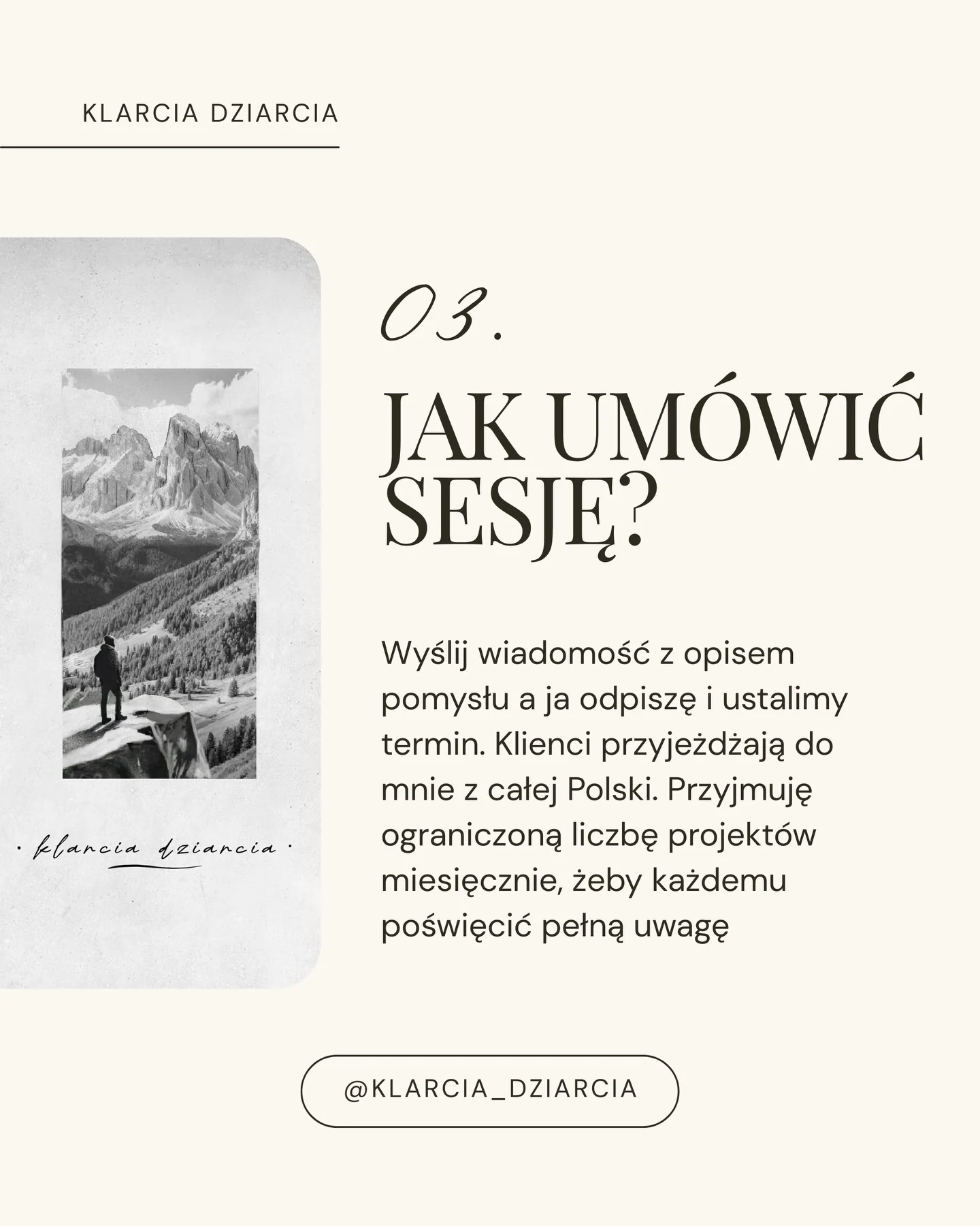 Karuzela prezentująca otwarte zapisy na tatuaż oraz dwa czarno-białe wzory inspirowane górską wędrówką: pejzaż z turystą i pejzaż z rowerzystą., zdjęcie 4 z 4