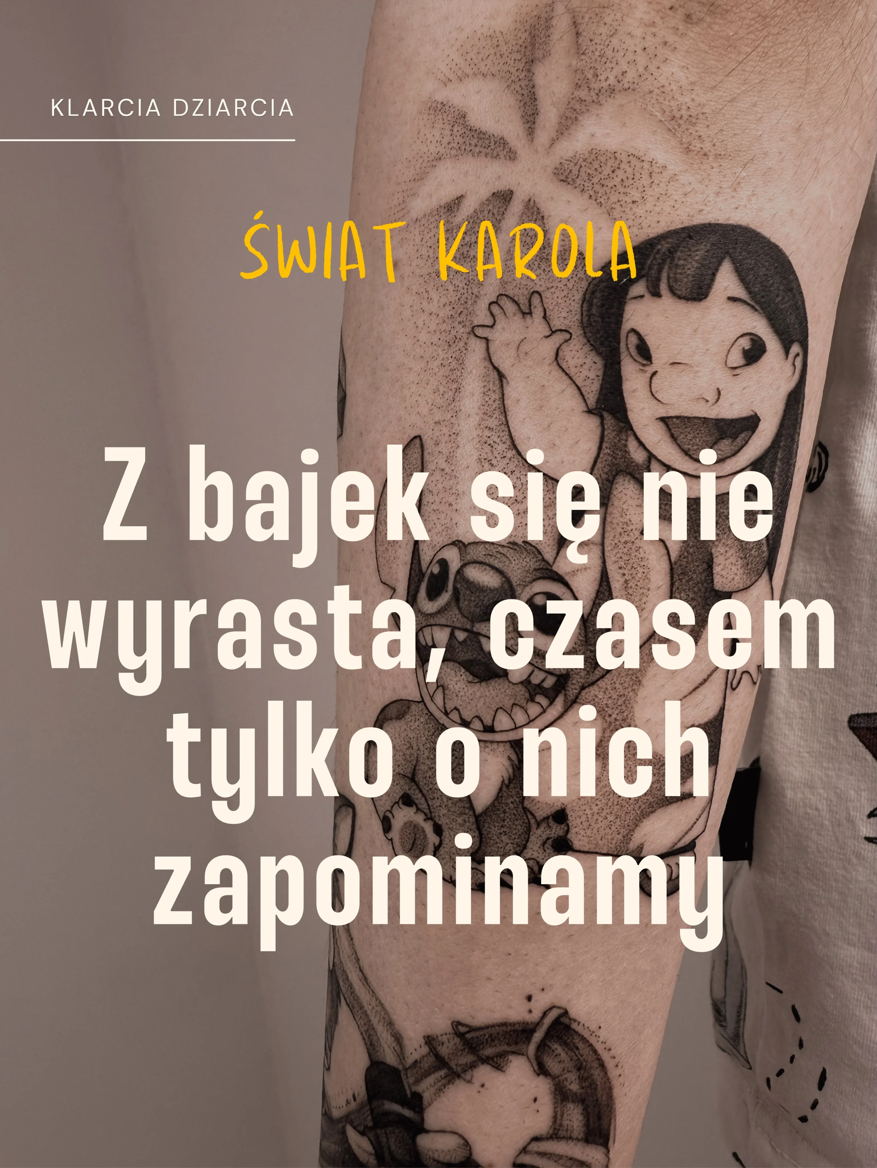 Karuzela przedstawia tatuaże inspirowane postaciami Nicka ze „Zwierzogrodu” i Legoshiego z „Beastars”; widoczny jest także zestawienie świeżego tatuażu Nicka oraz jego wyglądu rok później., zdjęcie 1 z 10