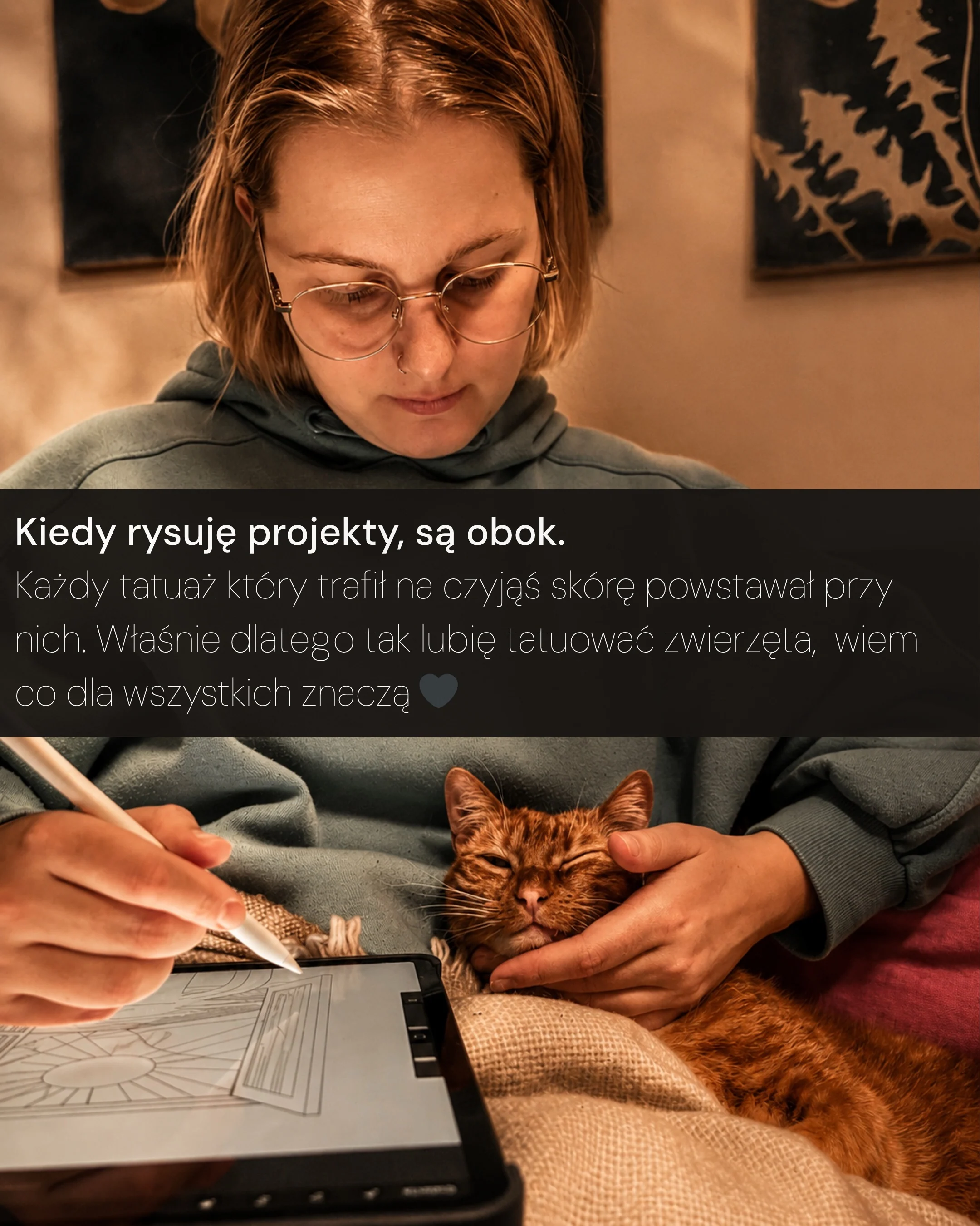 Karuzela zdjęć przedstawia dwa rude koty, Niunię i Kyubiego, odpoczywające na kanapie oraz pozujące w domu; na jednym zdjęciu kot siedzi obok opiekuna., zdjęcie 4 z 6